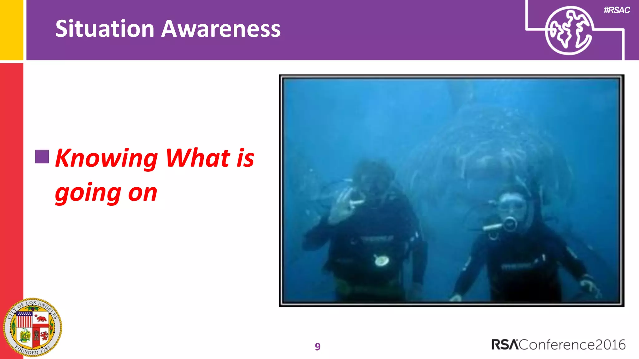 #RSAC
Situation Awareness
9
Knowing What is
going on
 