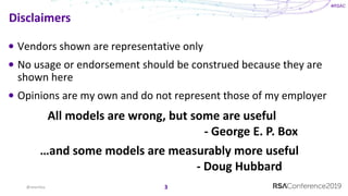 #RSAC
Vendors shown are representative only
No usage or endorsement should be construed because they are
shown here
Opinions are my own and do not represent those of my employer
Disclaimers
@sounilyu 3
All models are wrong, but some are useful
- George E. P. Box
…and some models are measurably more useful
- Doug Hubbard
 