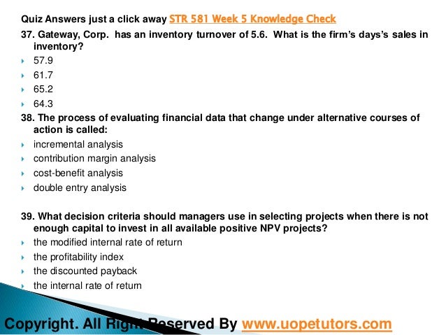 str 581 quiz My str 581 quiz and sample papers for week 3. str 581 quiz My str 581 quiz and sample papers for week 3.