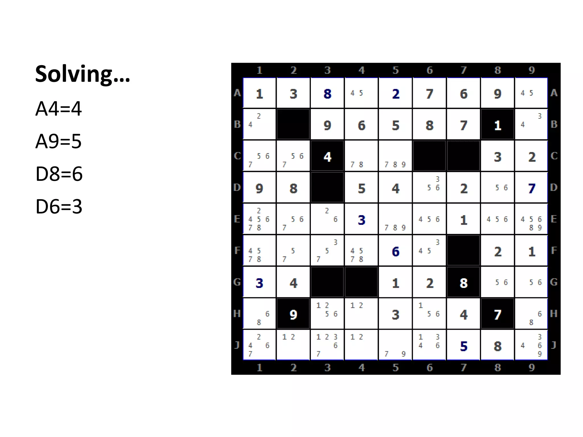 Solving…
A4=4
A9=5
D8=6
D6=3
 