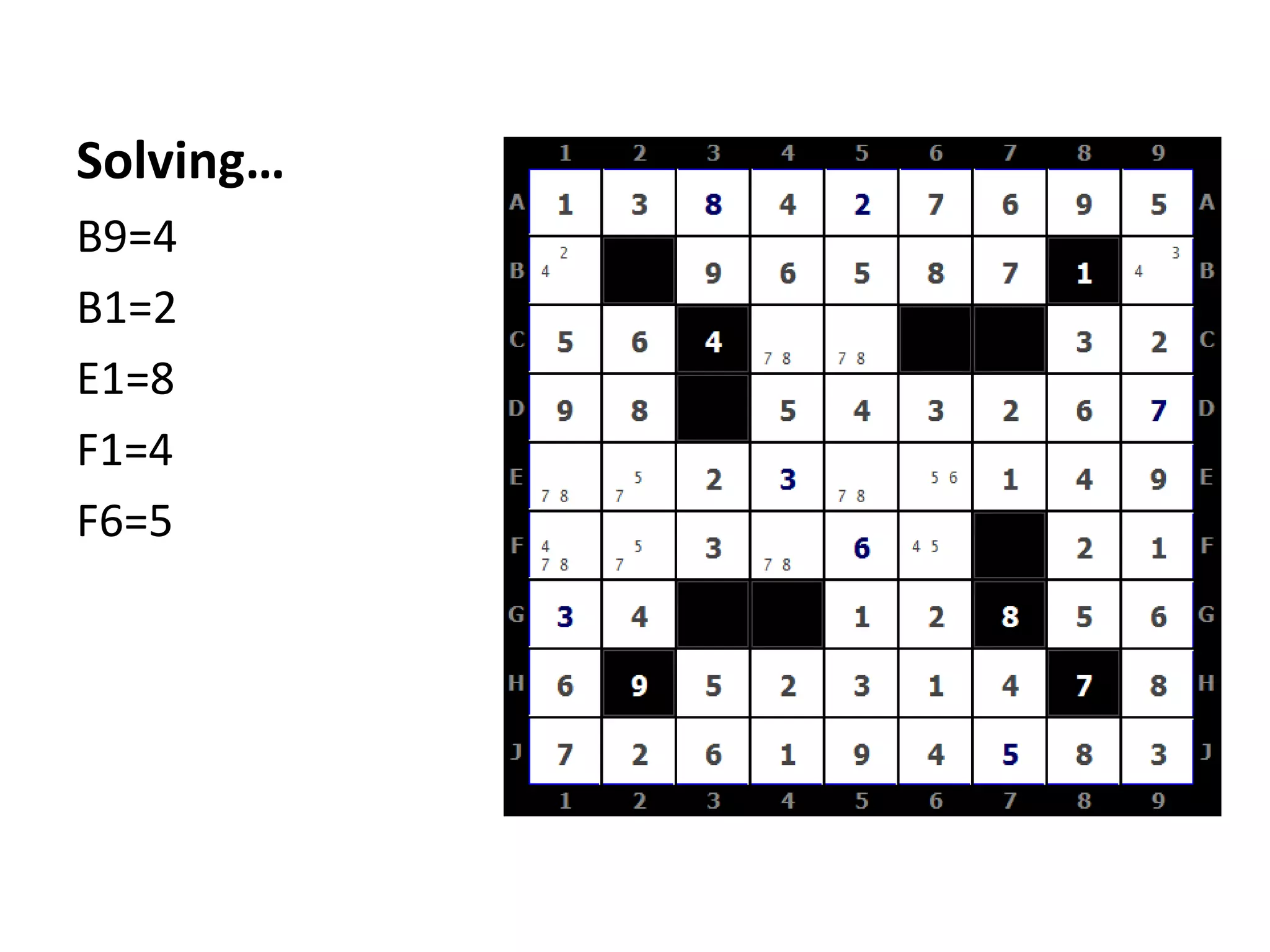 Solving…
B9=4
B1=2
E1=8
F1=4
F6=5
 