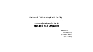 Financial Derivatives(KMBFM05)
Option Hedging Strategies (Part2)
Straddle and Strangles
Prepared by :
Taru Maheshwari
Sr.Asstt.Prof. ABESEC
AKTU (Lucknow)
 