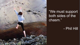 “We must support
both sides of the
chasm.”
- Phil Hill
Slide by Michelle Pacansky-BrockPhoto by Neil Roger, CC-BY-NC-ND
 