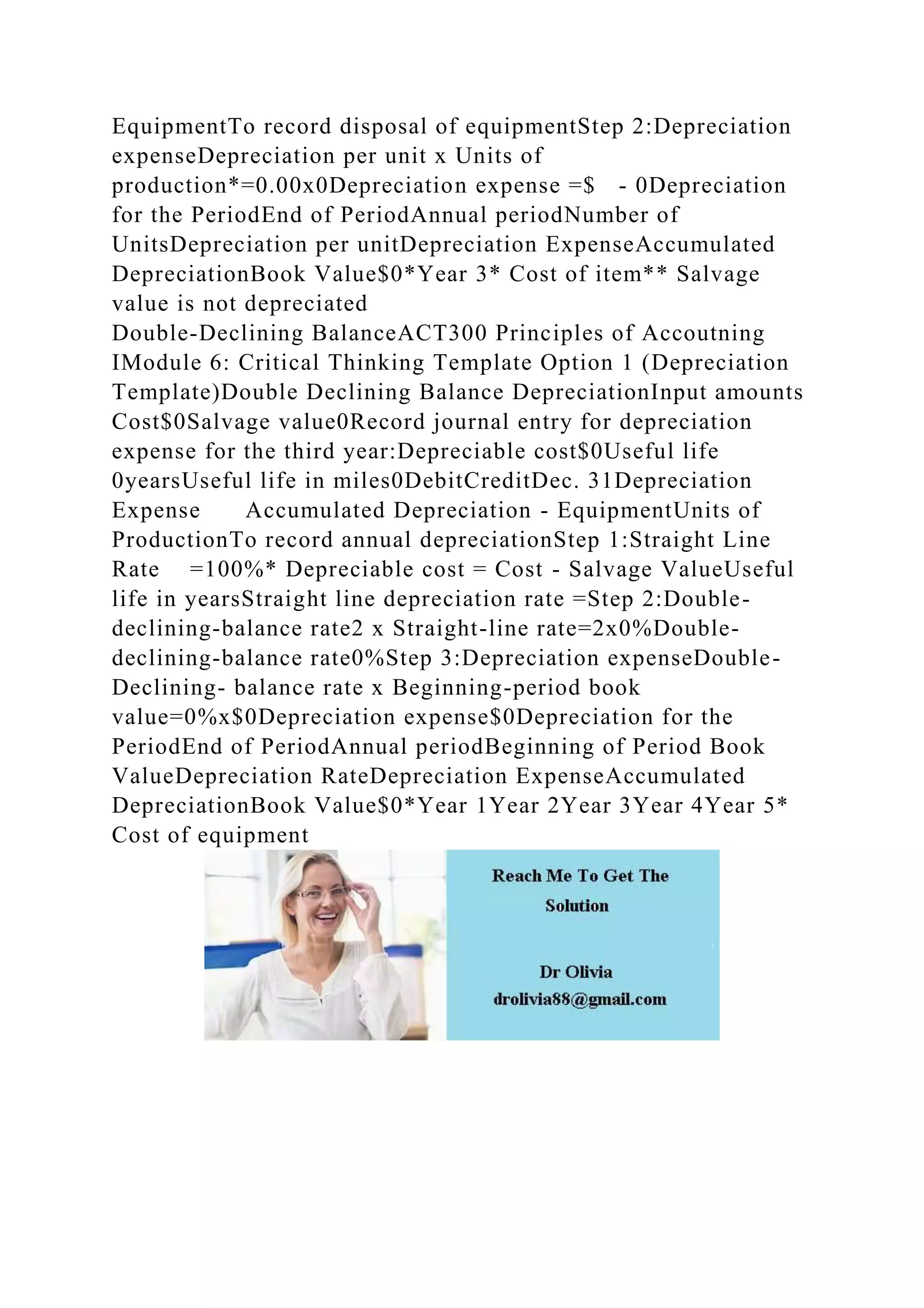 StraightLine DepreciationACT300 Principles of Accoutning IModule .do…