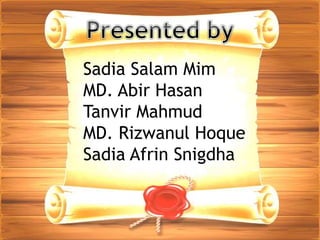 Sadia Salam Mim
MD. Abir Hasan
Tanvir Mahmud
MD. Rizwanul Hoque
Sadia Afrin Snigdha
 