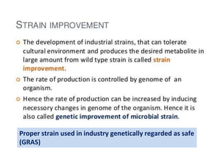 Proper strain used in industry genetically regarded as safe
(GRAS)
 
