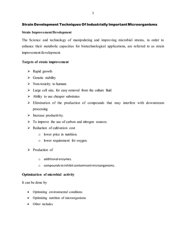 Strain development techniques of industrially important