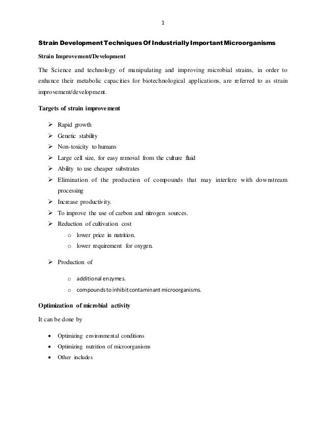 Strain Development Techniques Of Industrially Important Microorganisms