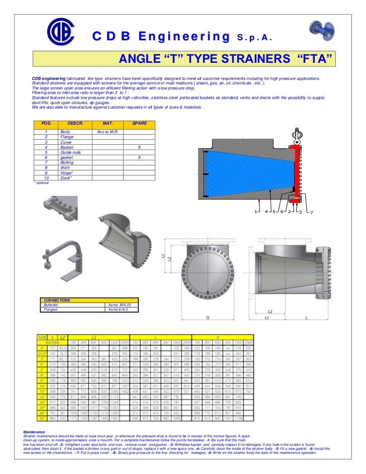 Angle "T" type strainers "FTA"