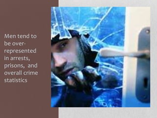 Men tend to
be over-
represented
in arrests,
prisons, and
overall crime
statistics
 