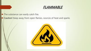 FLAMMABLE
 The substance can easily catch fire.
 Caution! Keep away from open flames, sources of heat and sparks
 