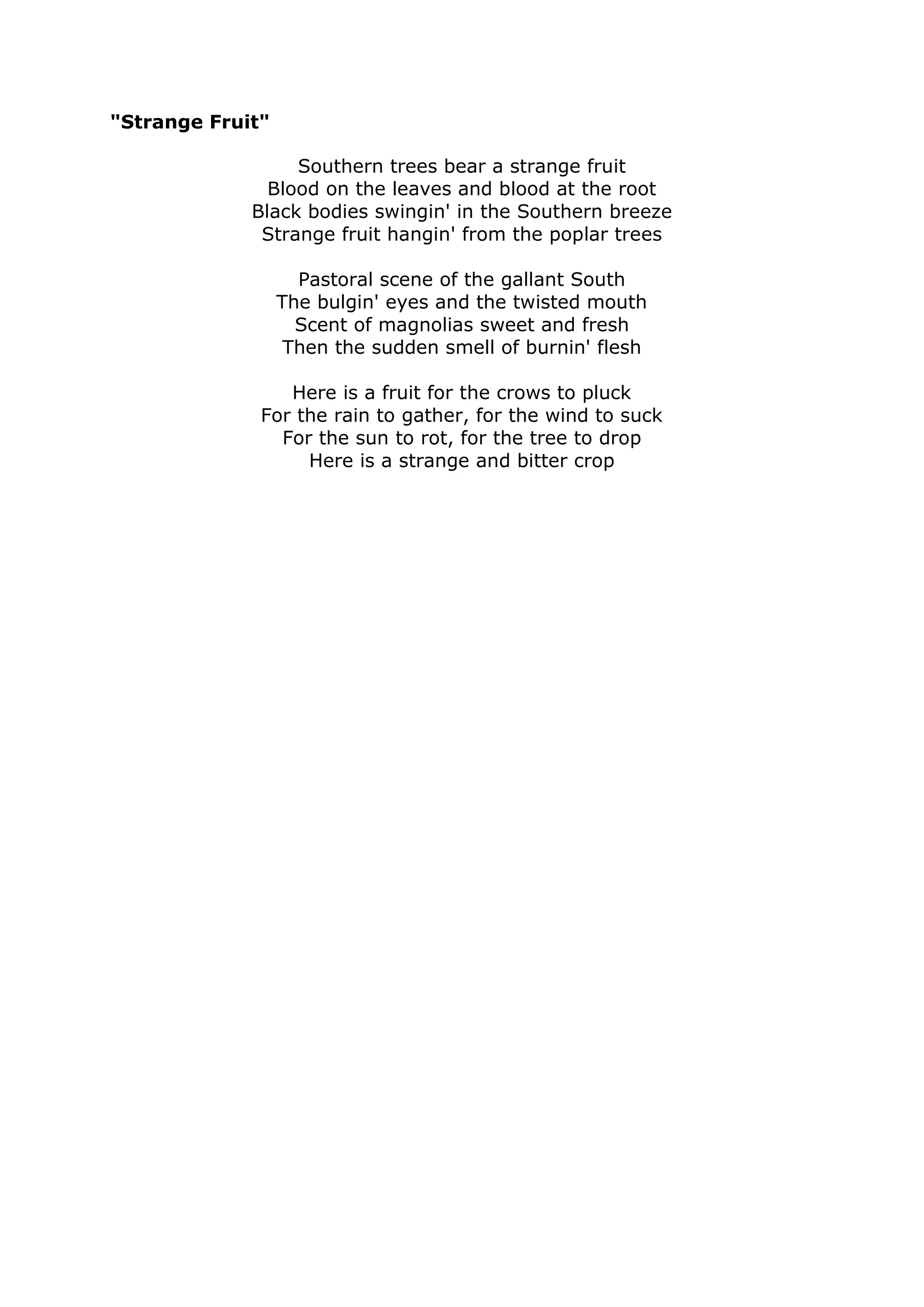 lyrics Strange fruit PDF
