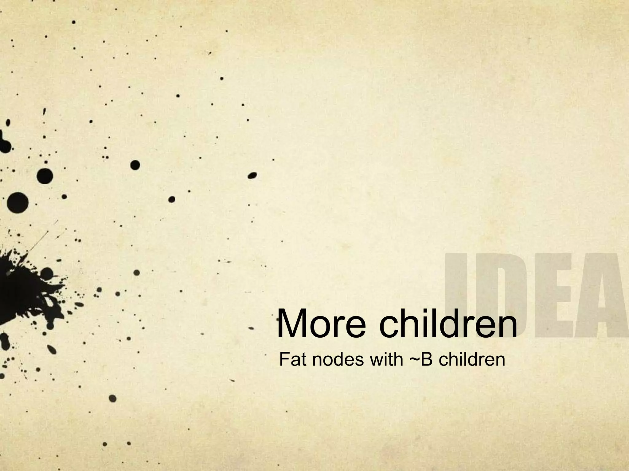 More children
Fat nodes with ~B children
 