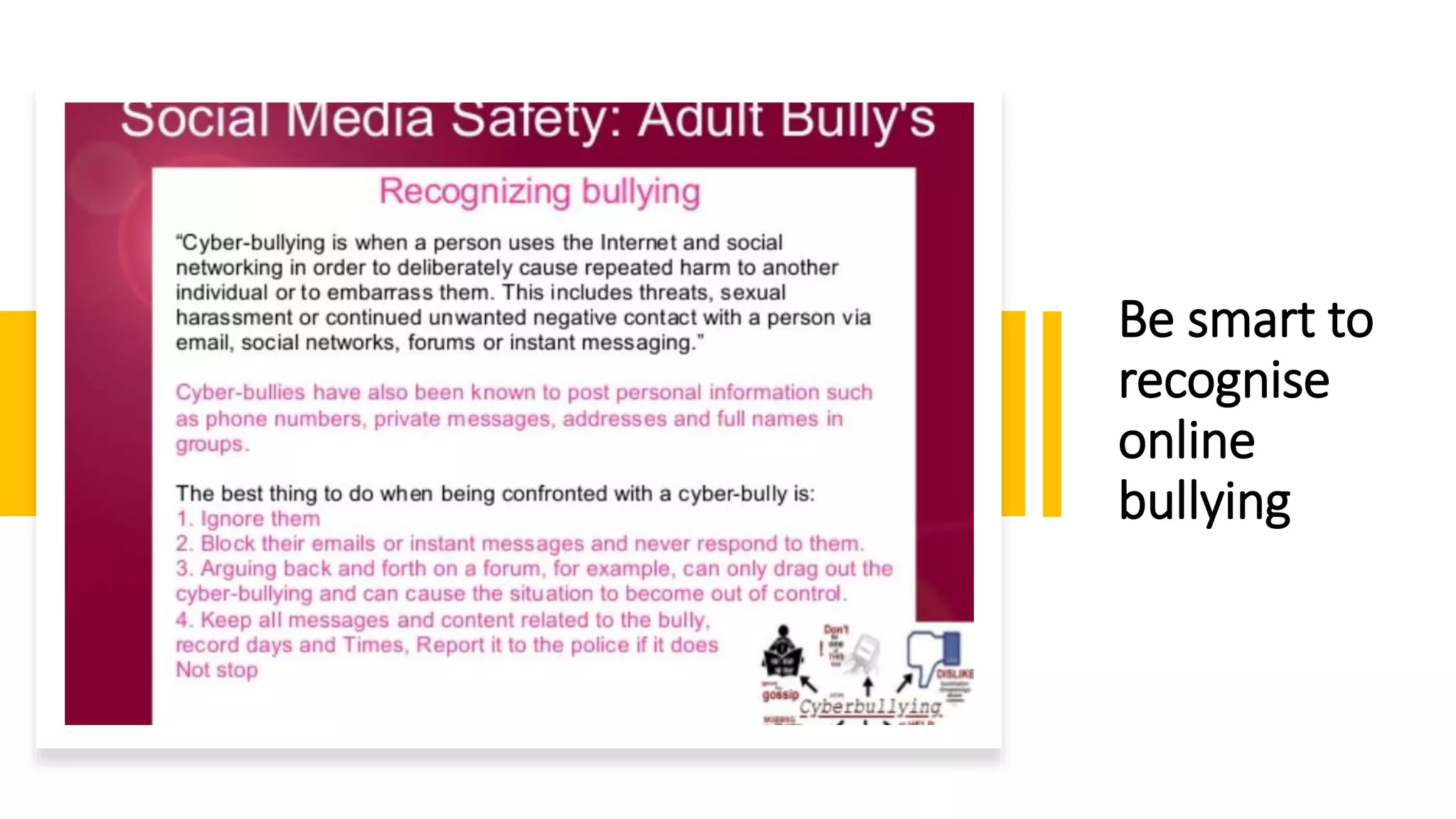 Be smart to
recognise
online
bullying