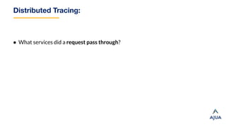 Distributed Tracing:
● What services did a request pass through?
 