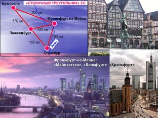 Франкфурт-на-Майне:
«Майнхэттэн», «Банкфурт», «Кранкфурт»
«СТОЛИЧНЫЙ ТРЕУГОЛЬНИК» ЕС
 
