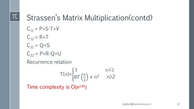 Strassen's matrix multiplication | PPTX