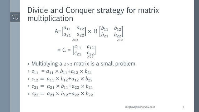 Strassen's matrix multiplication | PPTX