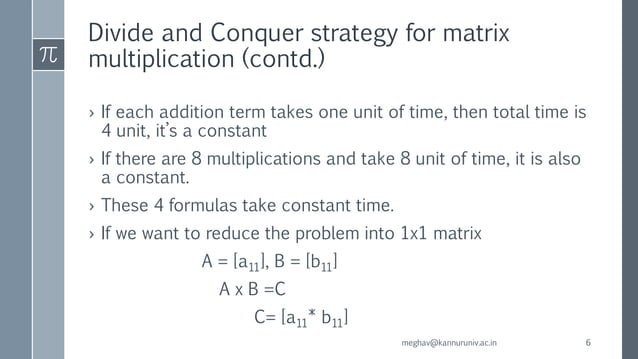Strassen's matrix multiplication | PPTX