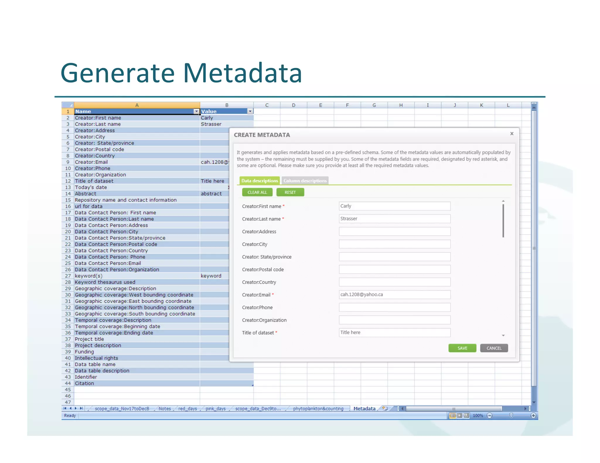 Generate	
  Metadata	
  	
  
 