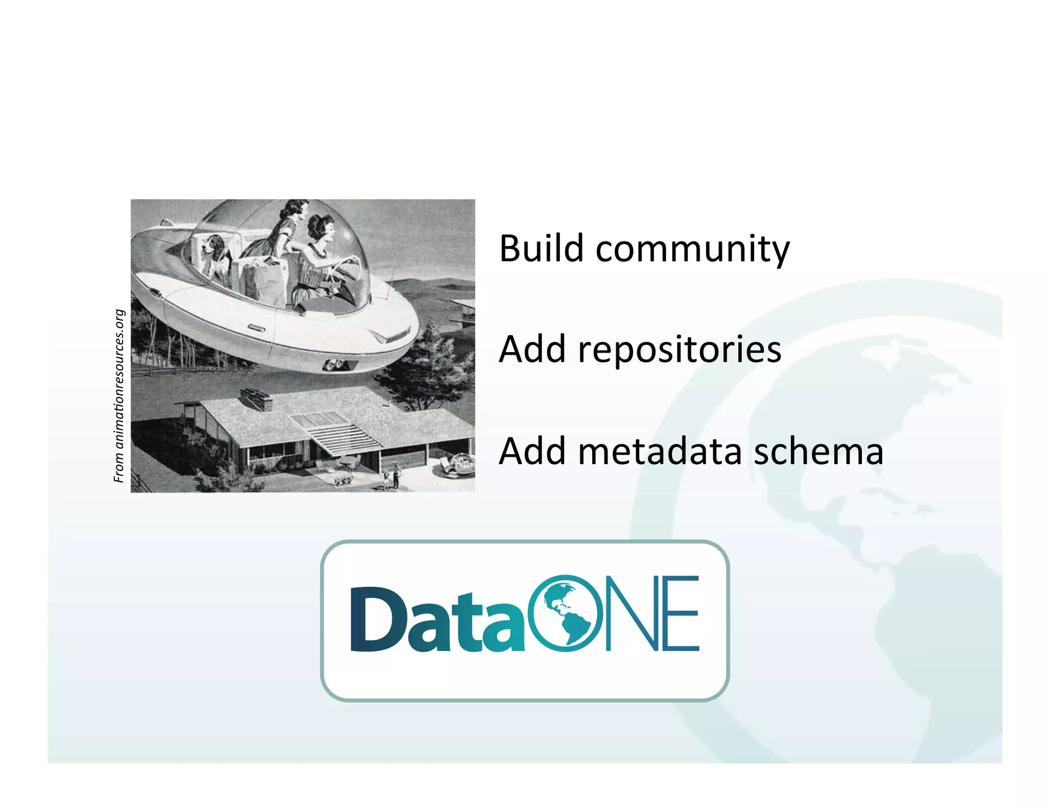 Build	
  community	
  
                                    	
  
From	
  anima3onresources.org	
  




                                    Add	
  repositories	
  
                                    	
  
                                    Add	
  metadata	
  schema	
  
 