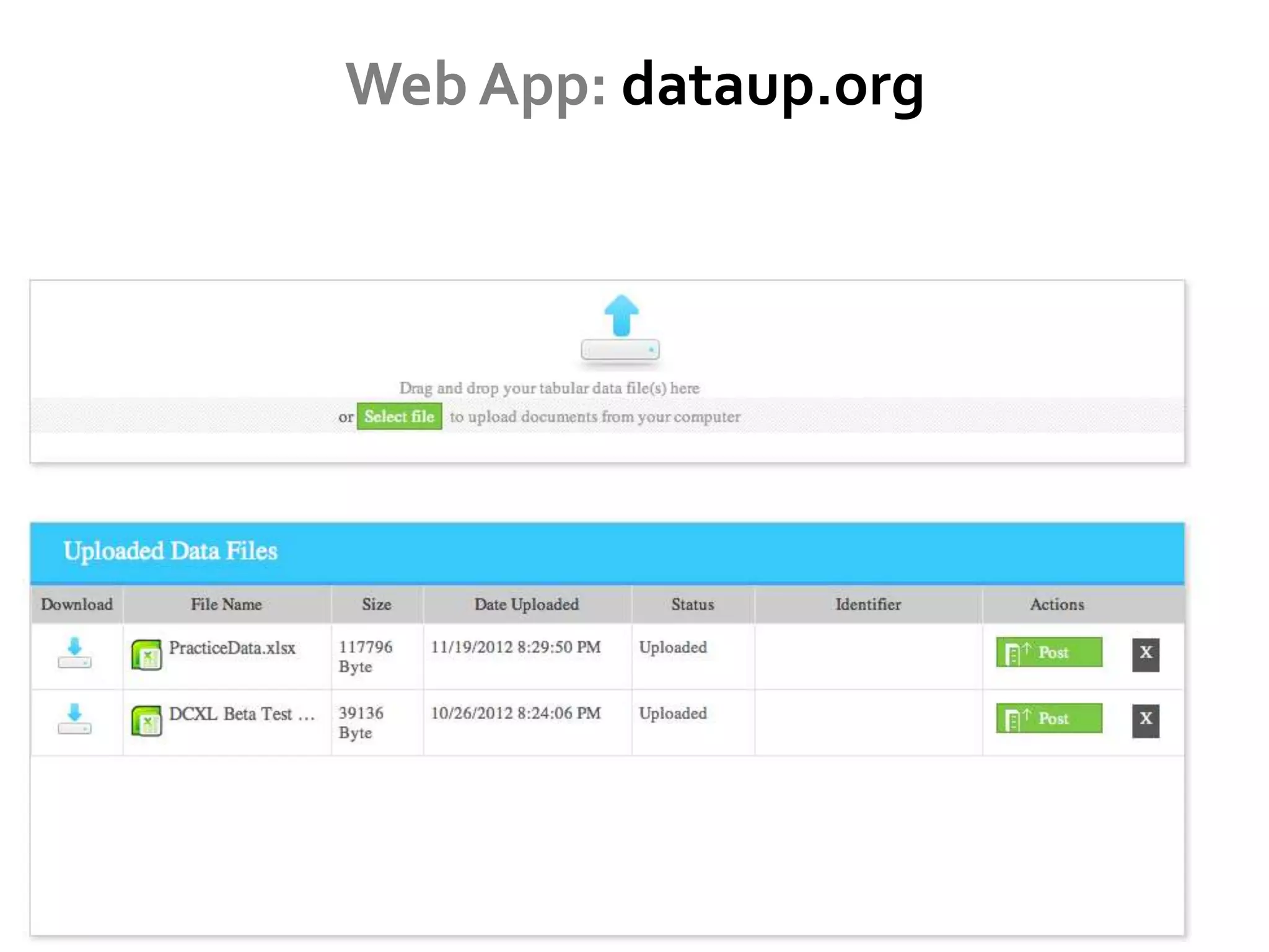 Web App: dataup.org
 