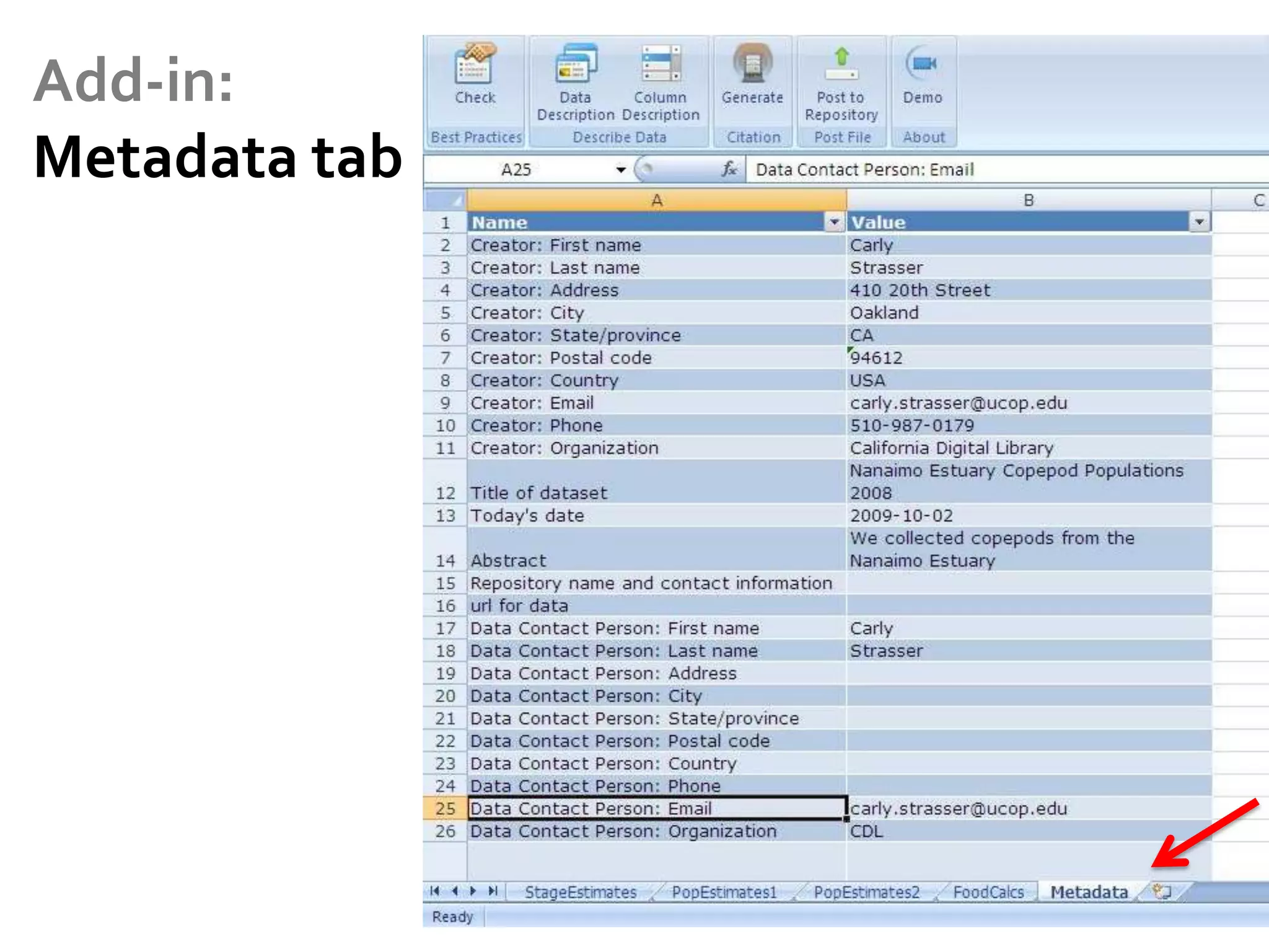 Add-in:
Metadata tab
 