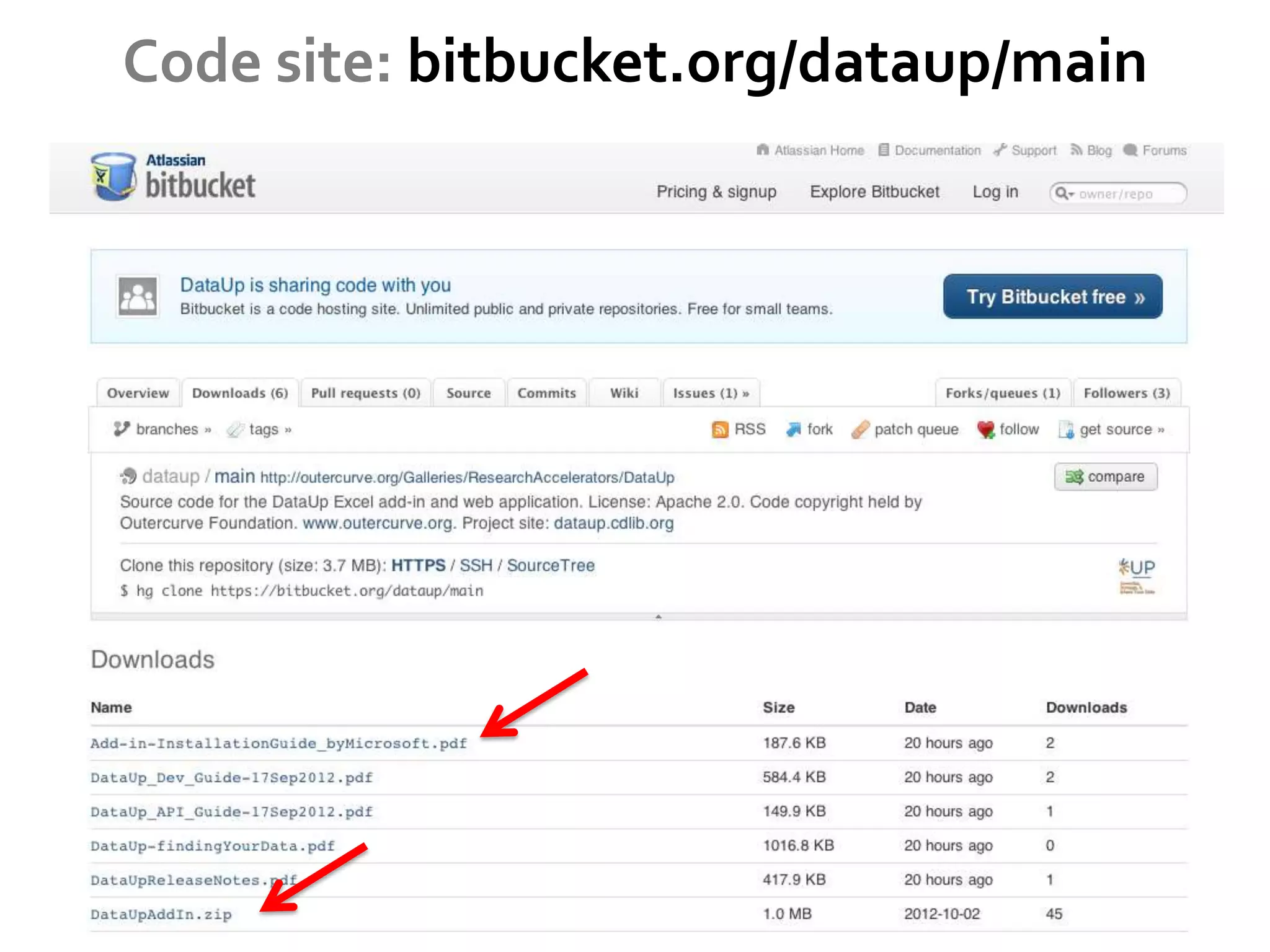 Code site: bitbucket.org/dataup/main
 