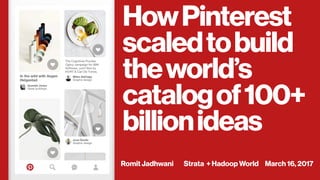 HowPinterest
scaledtobuild
theworld’s
catalogof100+
billionideas
March 16, 2017Strata + Hadoop WorldRomit Jadhwani
 