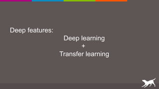 Deep features:
Deep learning
+
Transfer learning
 