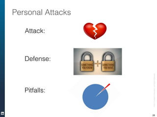 ©2013LinkedInCorporation.AllRightsReserved.
Personal Attacks
28
Attack:
Defense:
Pitfalls:
 