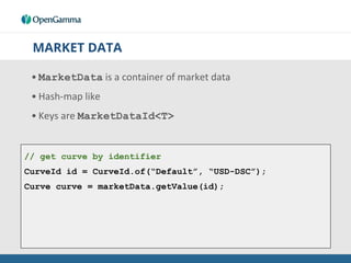 SCENARIO MARKET DATA
• ScenarioMarketData is a container of scenario data
• Hash-map like, where values are arrays
• Keys ...