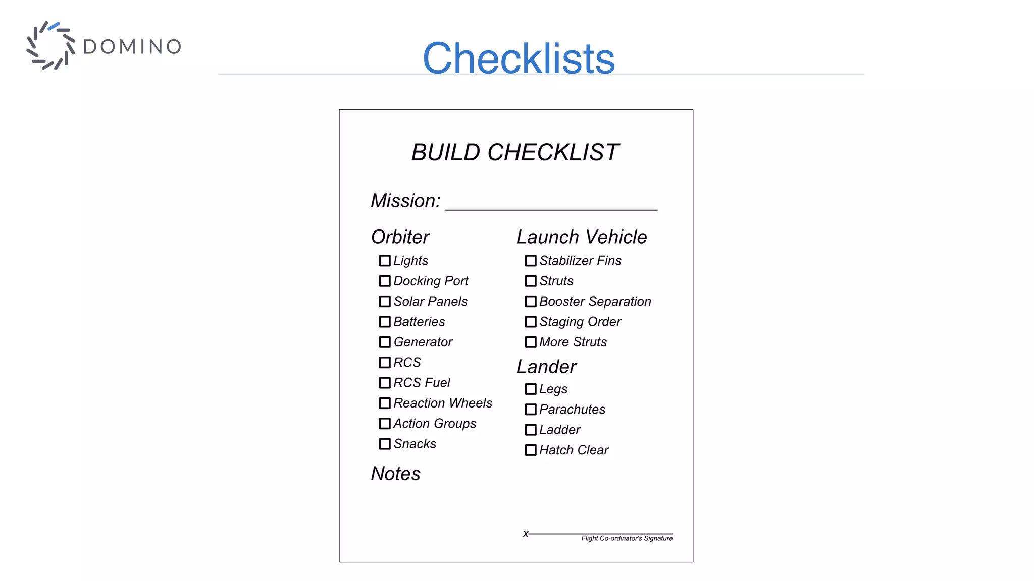 Checklists
 