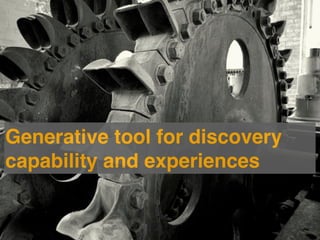 Generative tool for discovery
capability and experiences
 
