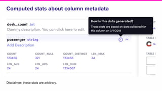 Computed stats about column metadata
Disclaimer: these stats are arbitrary.
 