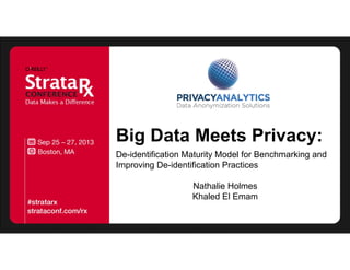 Big Data Meets Privacy:
De-identification Maturity Model for Benchmarking and
Improving De-identification Practices
Nathalie Holmes
Khaled El Emam
 