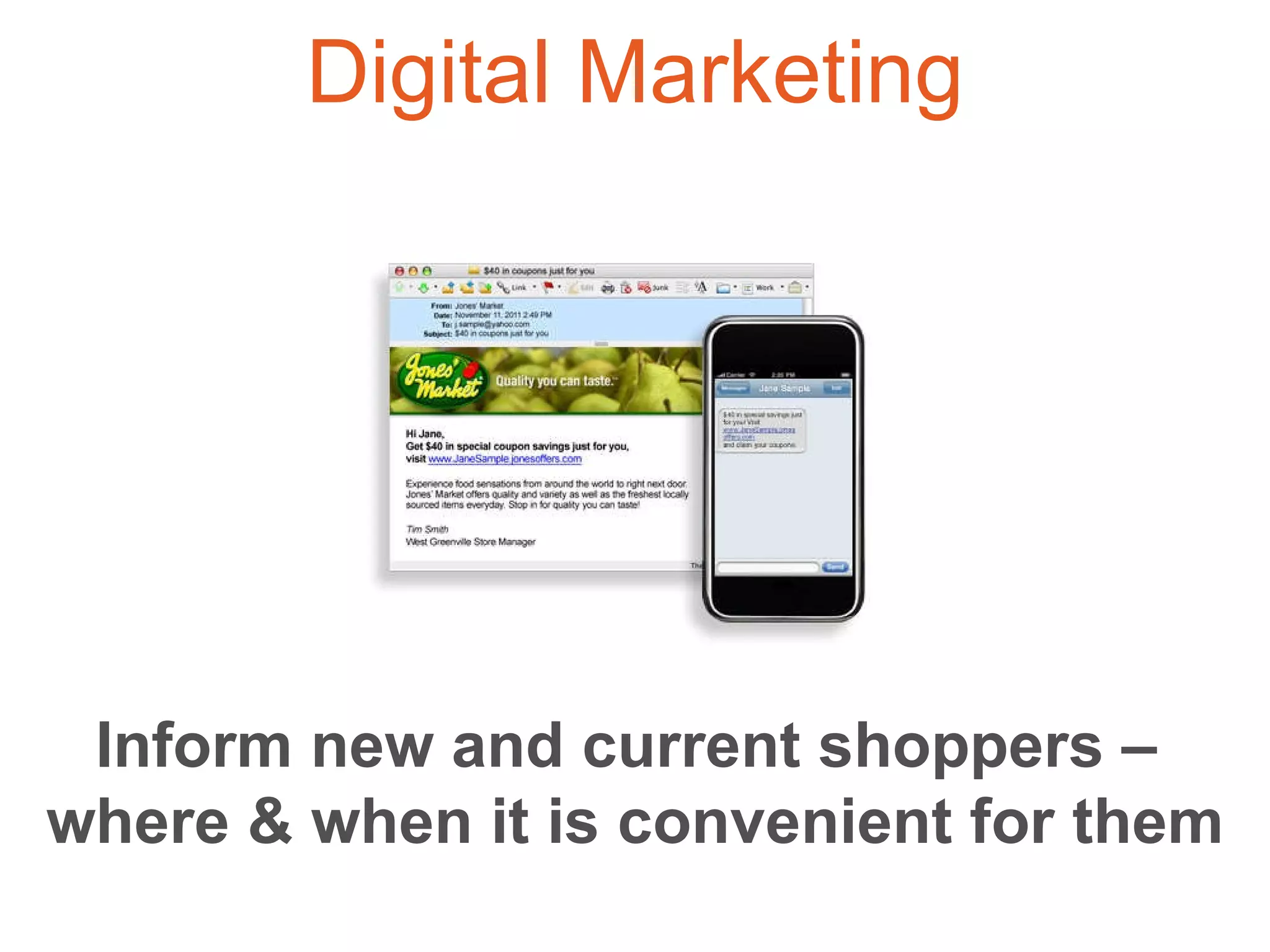 Inform new and current shoppers –  where & when it is convenient for them Digital Marketing 