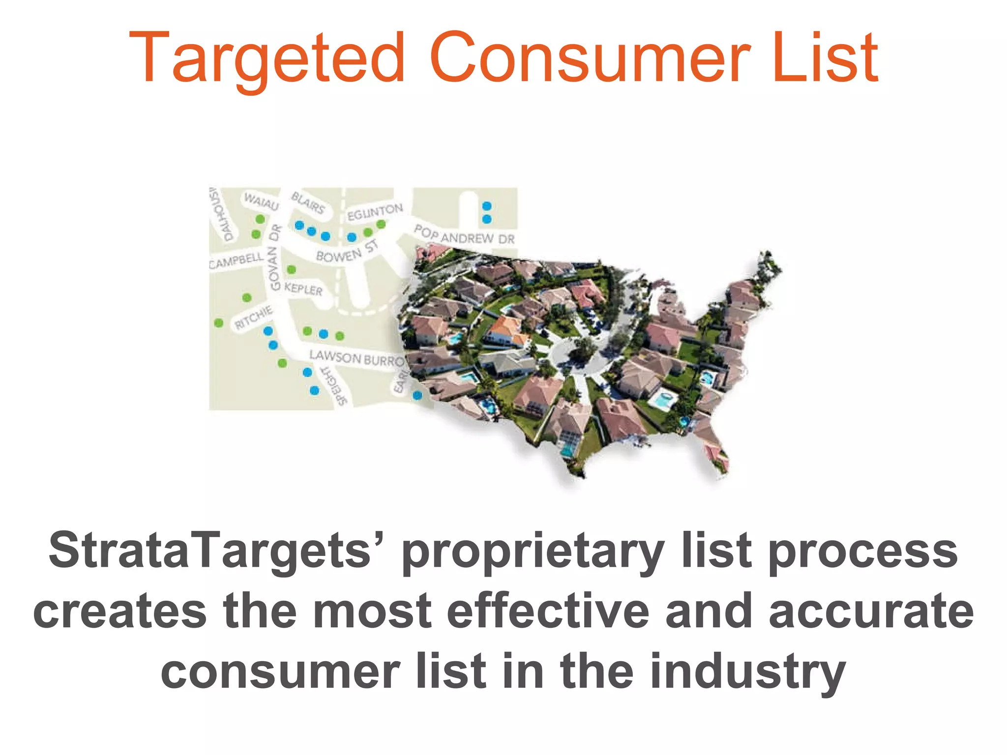 StrataTargets’ proprietary list process creates the most effective and accurate consumer list in the industry Targeted Consumer List 