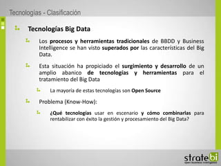 Tecnologías Big Data
Los procesos y herramientas tradicionales de BBDD y Business
Intelligence se han visto superados por ...