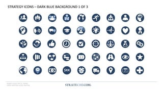 INSERT LOGO OR CO. NAME -
VIEW>MASTER>SLIDE MASTER
$ $XX
STRATEGY ICONS – DARK BLUE BACKGROUND 1 OF 3
 