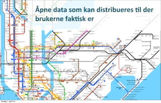 05/13/13 38
Åpne	
  data	
  som	
  kan	
  distribueres	
  *l	
  der	
  
brukerne	
  fak*sk	
  er
tirsdag 1. april 14
 