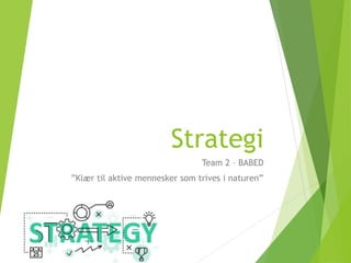Strategi
Team 2 – BABED
”Klær til aktive mennesker som trives i naturen”
 