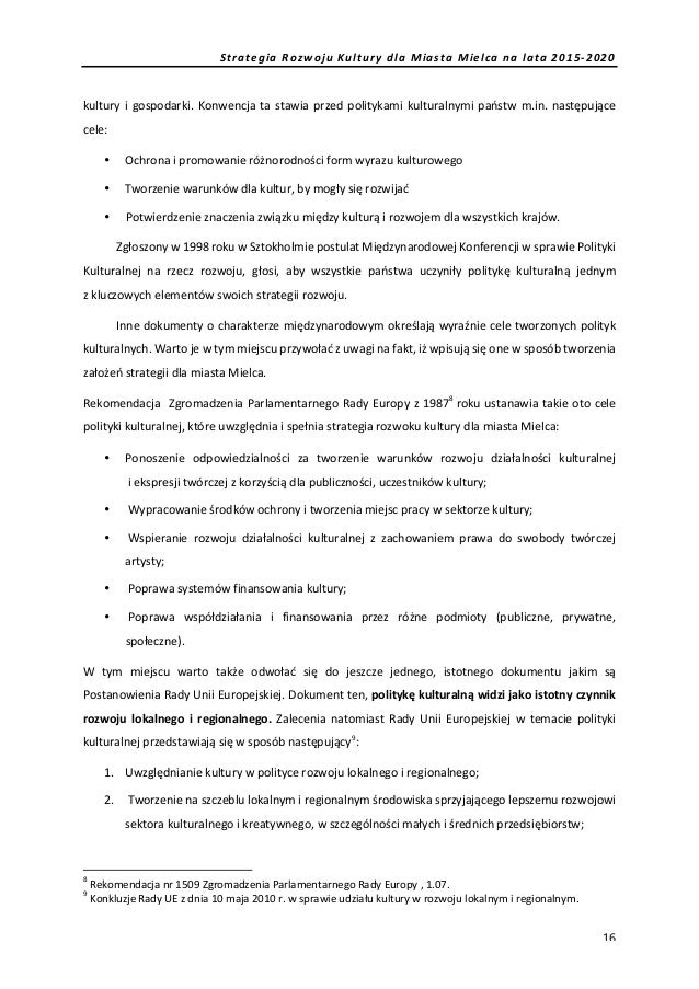 Projekt Strategii Rozwoju Mieleckiej Kultury Do 2020 Roku