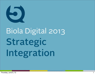 Biola Digital 2013

Strategic
Integration
Thursday, June 6, 13

1

 