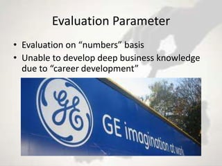 Evaluation Parameter
• Evaluation on “numbers” basis
• Unable to develop deep business knowledge
  due to “career development”
 