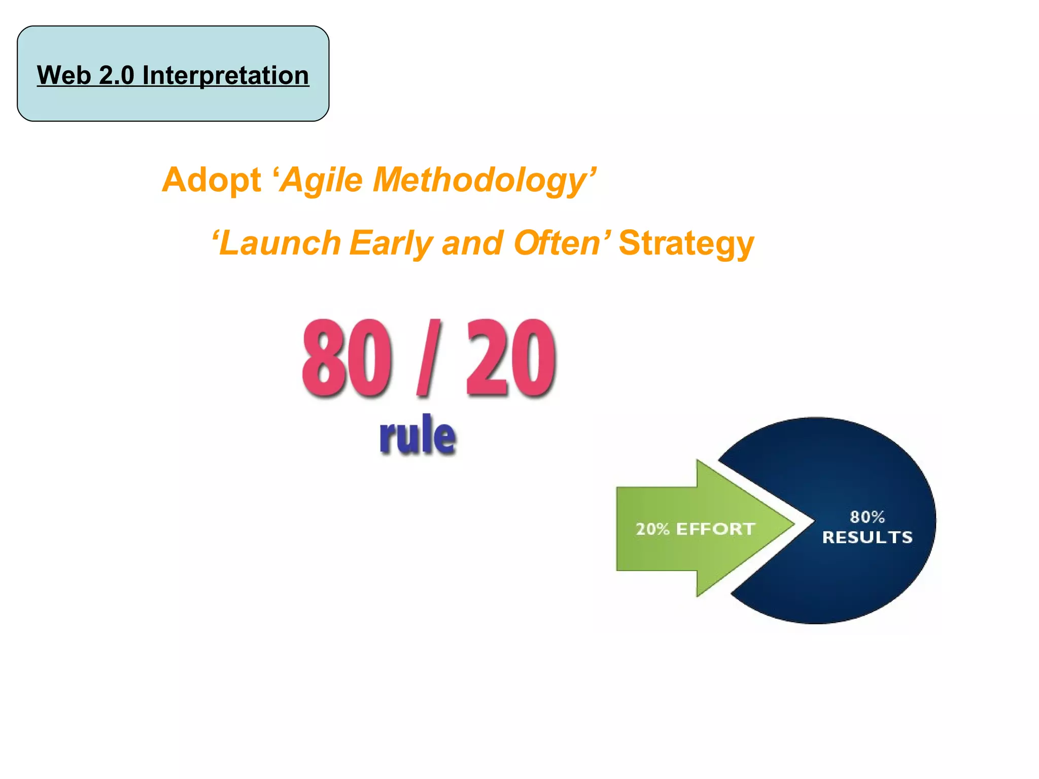Adopt ‘ Agile Methodology’ ‘ Launch Early and Often’  Strategy Web 2.0 Interpretation 