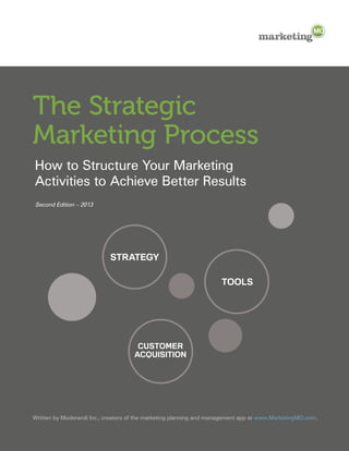 The Strategic
Marketing Process
How to Structure Your Marketing
activities to achieve Better Results
 Second Edition – 2013




                            STRATEGY

                                                                     TOOLS




                                      CUSTOMER
                                     ACQUISITION




written by Moderandi Inc., creators of the marketing planning and management app at www.MarketingMo.com.
 