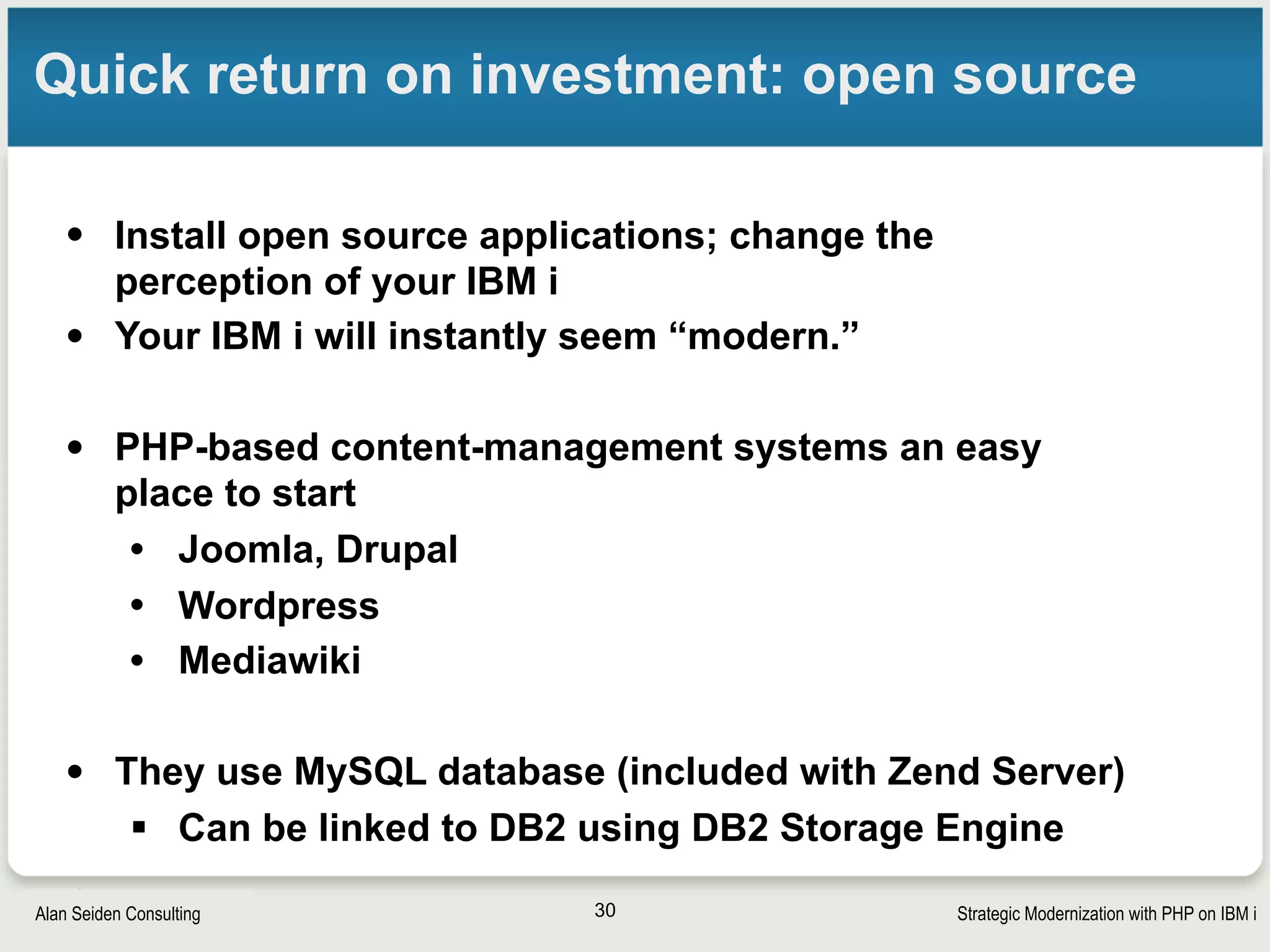 Strategic Modernization with PHP on IBM iSeiden Group
COMMON Europe: Joomla
• Videos
• News
• Social media widgets
30
 