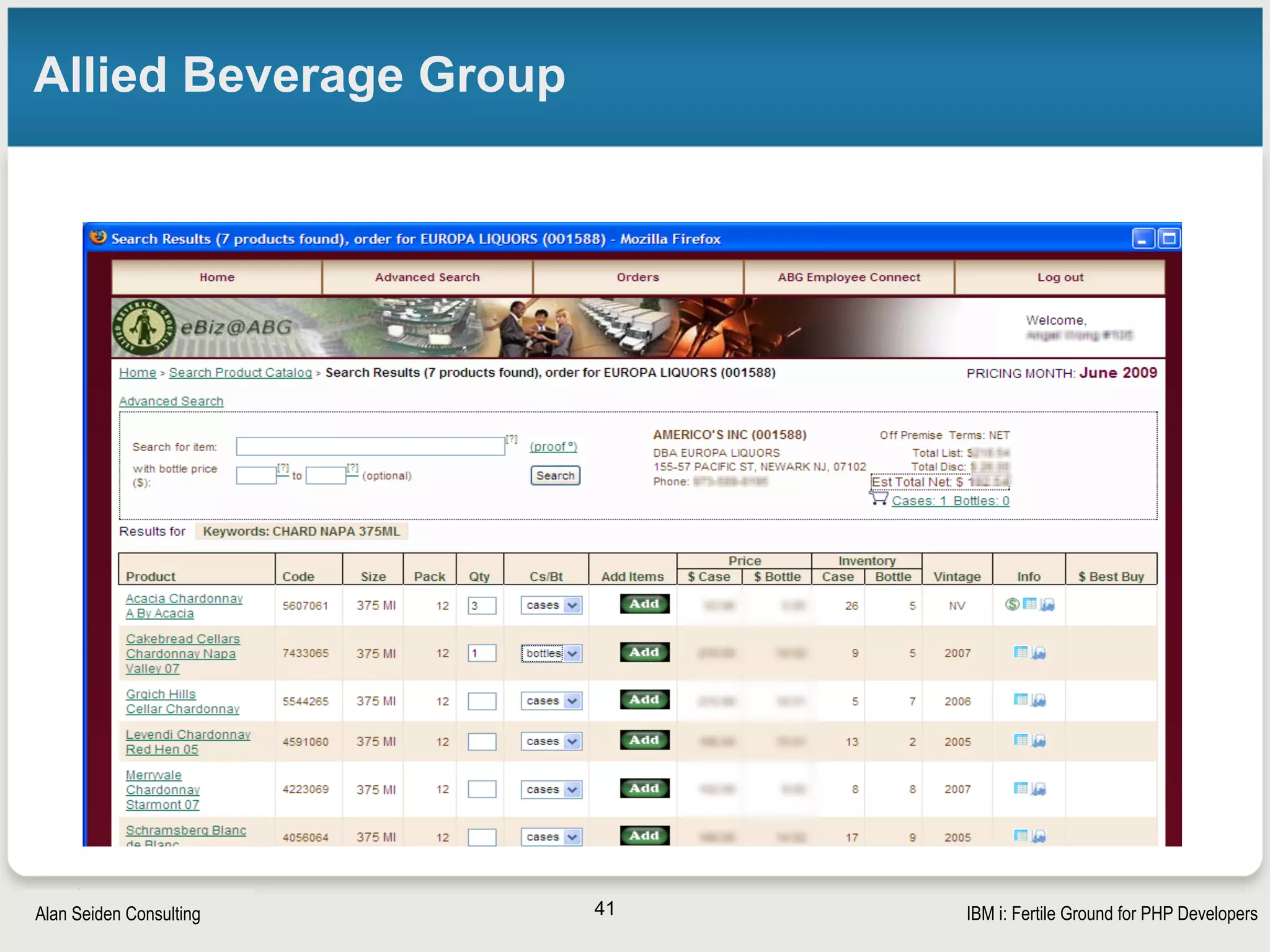 Strategic Modernization with PHP on IBM iSeiden Group
Original 5250-mode order entry process
• Aimed at expert customer service users
• Sales reps accessed it using Jadvantage java applet in
browser
§ Better than nothing
§ S-l-o-w logon
§ Forced reps to have expert knowledge of system
• Dicey wireless signals on the road = lost sessions
• RPG was powerful but too complex to be updated with
major new functionality
41
 
