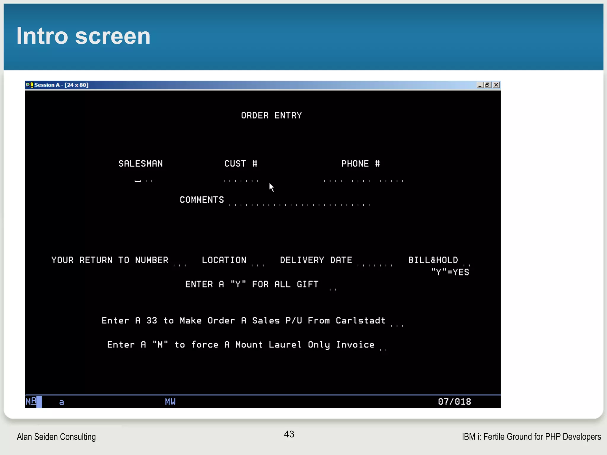 Strategic Modernization with PHP on IBM iSeiden Group
Intro with error message (customer)
• f
43
 